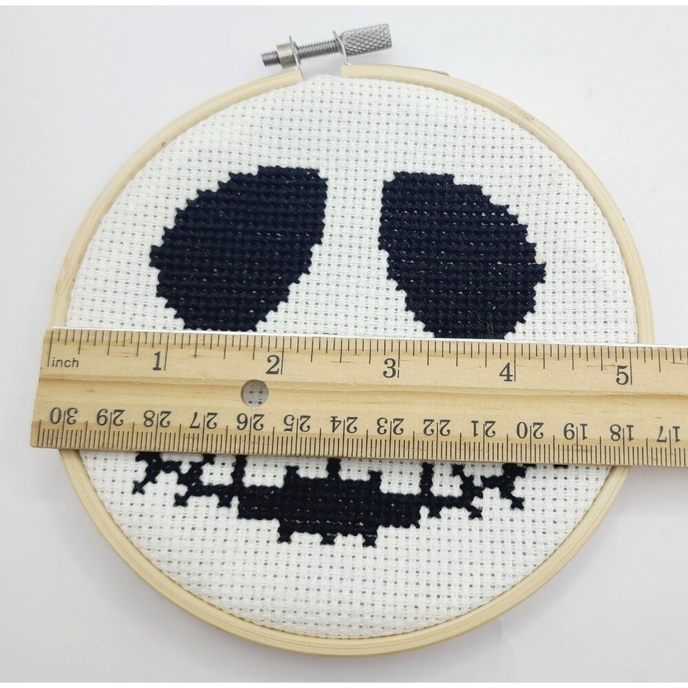 Jack Skellington Cross-Stitch Art In 5-Inch Wooden Hoop Handmade By Me - Picture 3 of 4
